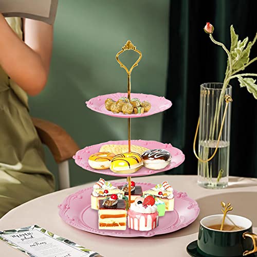 Fasmov 3 Pack 3 Tier Plastic Cupcake Stand, Dessert Plates Cake Fruit Candy Display Tower Reusable Pastry Platter for Wedd...