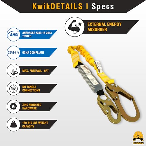 KwikSafety - Charlotte, NC - BOA [2 PACK] External Shock Absorber Single Leg 6ft Safety Lanyard OSHA ANSI Fall Protection ...