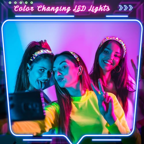 Tigeen Light up Headband LED Glow Headbands Glow in The Dark Headband LED Hair Accessories for Wedding Party Favor
