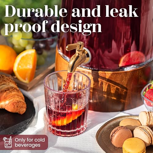 FOODLE Large Glass Drink Dispenser with Spigot - Glass Beverage Dispenser with Stand - Perfect for Parties & Weddings - Pi...