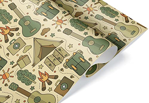 Cute Camping Gear Wrapping Paper Premium Father's Day Gift Wrap Camp Birthday Theme Birthday Party Decoration Tent Decor (...