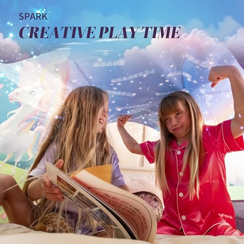 Dream Tents Unicorn Themed Toddlers Canopy Tent for Bed | Magical Glow-in-The-Dark Elements & Friendship Affirmations | Co...