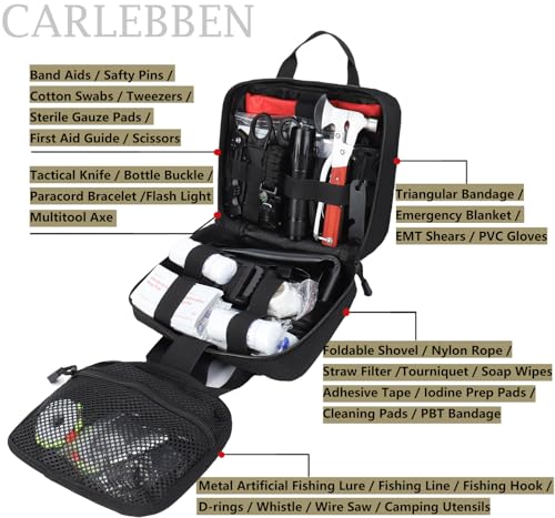 Carlebben Survival Kit Camping kit First Aid Kit Emergency Bugout Bag Gifts for Men Tactical Gear Accessories Molle Attach...
