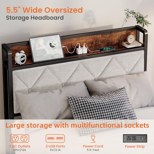 Sweetcrispy Twin Bed Frame with Headboard,Spacious Underbed Storage,Integrated Charging Station,Durable Squeak-Free Frame,Simple No-Tool Assembly,Works with Twin Mattress No Box Spring Required