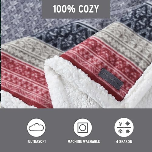 Eddie Bauer - Throw Blanket, Brushed Fleece & Plush Sherpa Bedding, Throw Blanket for Couch & Bed (Fair Isle Dark Steel, 5...