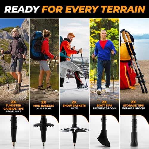 Foxelli Carbon Fiber Trekking Poles – Lightweight Collapsible Hiking Poles with Cork Grips, Quick Flip Locks & All-Terrain...