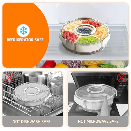 riyeloi Divided Serving Tray with Lid and Handle, Stackable Snackle Box Container for Fruits Candy Organizer, Portable Spi...