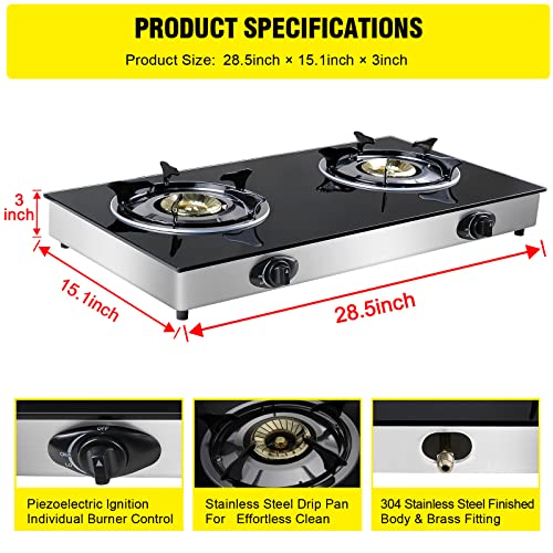 forimo Propane Gas Cooktop 2 Burners Gas Stove portable Tempered Glass Double Burners Stove Auto Ignition Camping Double B...