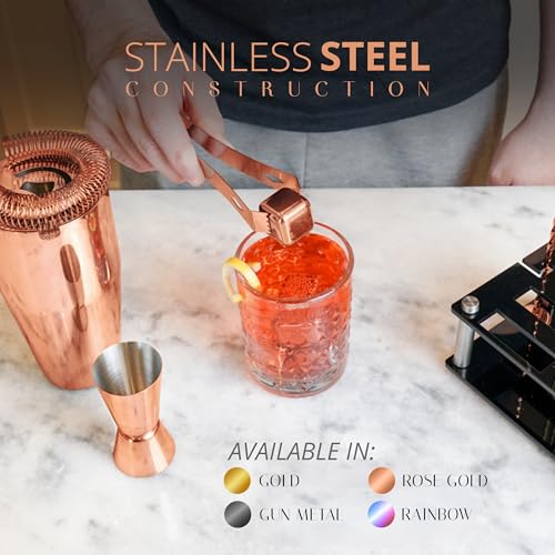 Mixology Bartender Kit – 24 Piece Rose Gold Cocktail Shaker Set w/Stand – Essential Home Bar Accessories Martini Shaker, J...