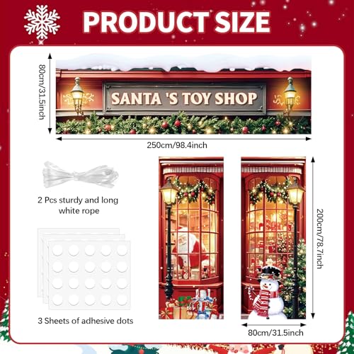 Xmas Santa's Door Cover Christmas Santa's Toy Shop Door Decorations Christmas Party Porch Banner Xmas Hanging Background f...