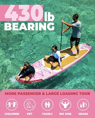 MOUSA 11'×35" Inflatable SUP Board Bundle – 2 Colors (Gray & Pink), Stable Paddleboard for 2 People, Full EVA Deck, 100L B...