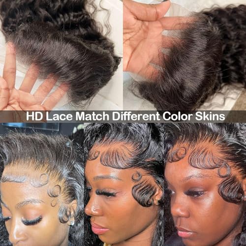 Water Wave Lace Front Wigs Human Hair 13x6 HD Transparent Lace Frontal Wigs Human Hair Pre Plucked 200% Density Water Wave Wig for Black Women Natural Color (13x6 Water Wave Wig, 20 Inch)