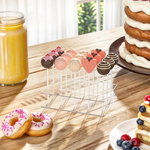 2 Pack Cake Pop Stand with Sticks Kit, Acrylic Lollipop Hold Stand, Clear Cake Pop Display Holder, 15 Holes Candy Pop Hold...