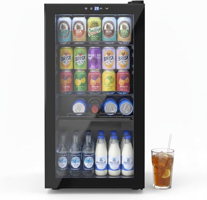 Dawmilon 3.2 Cu.Ft Mini Fridge – 120 Can Beverage Refrigerator with Glass Door, Adjustable Shelves & Temperature Control, ...