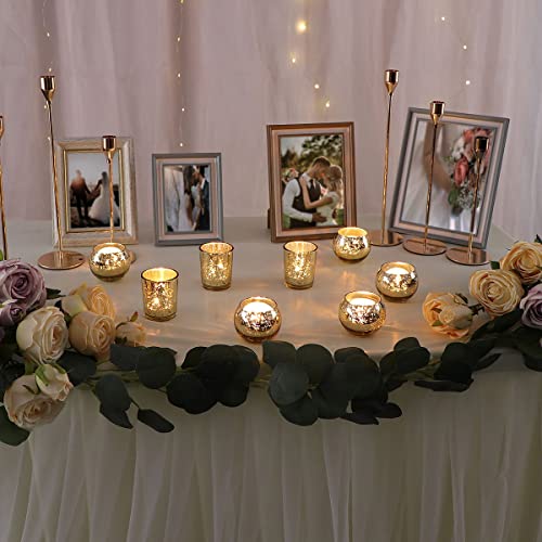DEVI 24pcs Assorted Gold Votive Candle Holders, Mercury Glass Candle Holder, Diwali Decorations, Gold Wedding Centerpieces...