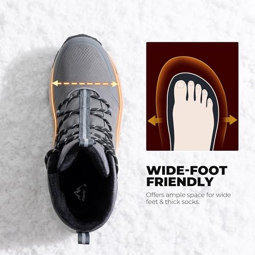 NORTIV 8 Men's Wide Winter Boots Grip on Snow Ice Insulated Waterproof Lightweight Comfortable Hiking Outdoor Boots