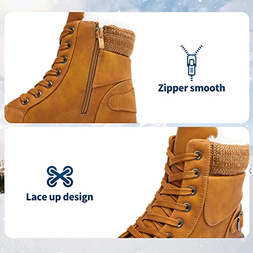 XRH Women Lace Up Combat Boot Winter Snow Boots Warm Fur Lined Ankle Booties Waterproof Hiking Boot for Women Non Slip Lea...
