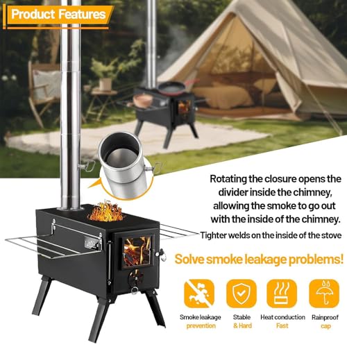 Hot Tent Stove,AVOFOREST Wood Burning Stove,Small Wood Stove with 7 Stainless Chimney Pipes for Outdoor Heating & Cooking,...
