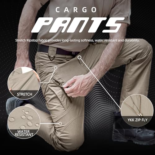 Hiwise Men's Ripstop Tactical Pants Water Resistant Stretch Cargo Pants Lightweight EDC Hiking Work Pants