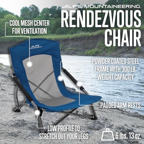 ALPS Mountaineering Rendezvous Low Camping Chairs for Adults with Arms, Cool Mesh Center, Powder Coated Steel Frame, Compa...