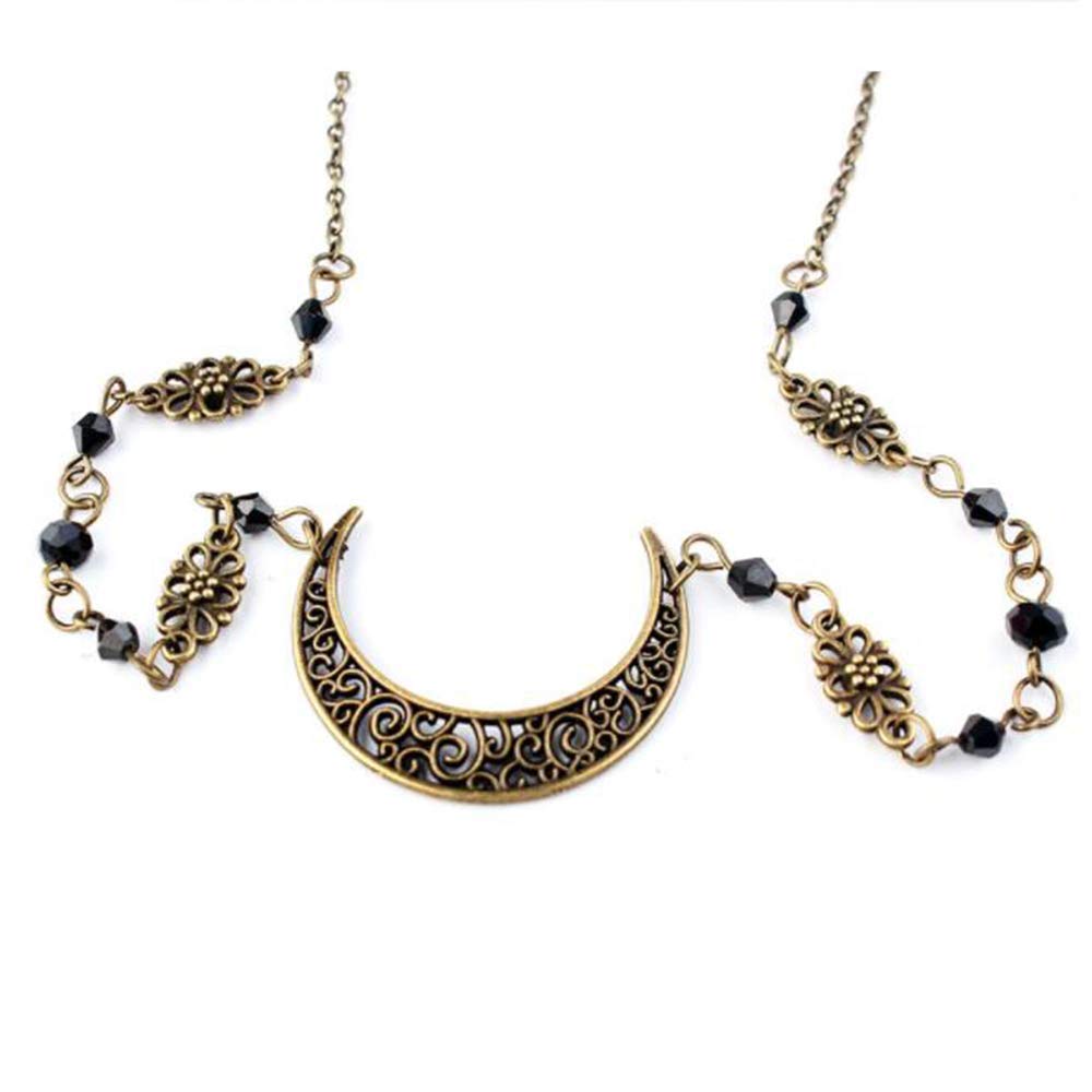 Aimimier Viking Crystal Head Moon Circlet Headpiece Crescent Forehead Chain Halloween Crystal Headband Prom Hair Jewelry for Women (Retro Gold)