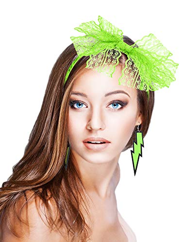 Blulu 80s Accessories for Women Lace Headband Neon Earrings Fishnet Gloves for 80s Retro Party Fancy Dress Masquerade