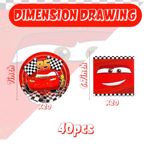 40pcs Race Cars Birthday Party Supplies Cars Dessert Plates Napkins for Boys Baby Shower Cars Theme Party Decorations,Suit...