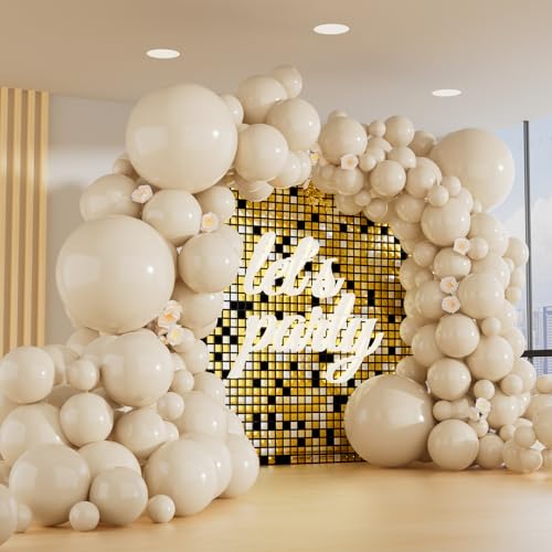 150pcs Sand White Balloons Different Sizes Pack, 18 12 10 5 Inch Party Balloon Garland Arch Kit Birthday Baby Shower Anniv...