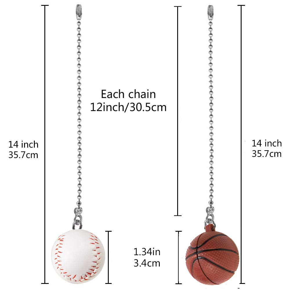 Akahttbn Ceiling Fan Chain Pulls Decorative Extension 12 Inches Baseball And Basketball Extender Ornaments Pendant Fan Pulls Set
