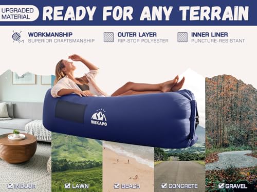 WEKAPO Inflatable Couch with Pump - Easiest Setup, Crazy Comfy & Ultralight - Blow up Lounger Chair Perfect for Hiking, Ca...