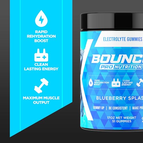 Bounce Pro Hydration Electrolyte Gummies – 51 Vegan Chewable Gummies with Sodium, Potassium & Magnesium for Running, Worko...