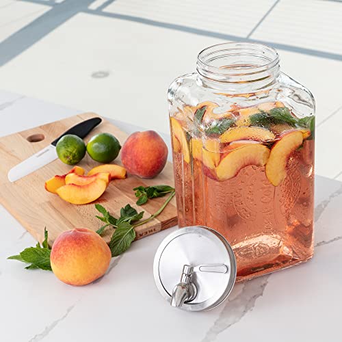 Le'raze 1.5-Gallon Glass Beverage Dispenser - Modern, Clear & Stainless Steel - Gravity Dispenser with Stainless Steel Spigot