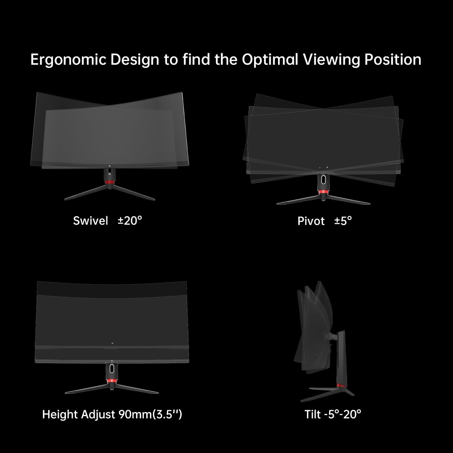 KTC 34 inch Curved Ultrawide Gaming Monitor, 180Hz WQHD 3440x1440 PC Monitor, 21:9, 1ms, 1500R, Adaptive Sync, HDMI Display Port, PBP/PIP, Height/Tilt/Swivel/Pivot Adjustment, VESA Mount, H34S18S