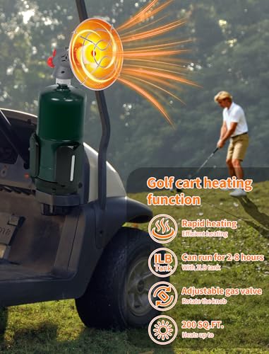 2-in-1 6800 BTU Golf Cart Heater Propane with Storage Box, Adjustable Cup Holder & Camping Base, Compatible with EZGO, Clu...