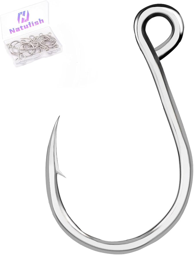 Natufish Inline Single Hooks 25Pcs Fishing in line Hooks for Treble Hook Replacement for Hard Lures Large Eye/Barbed Saltw...