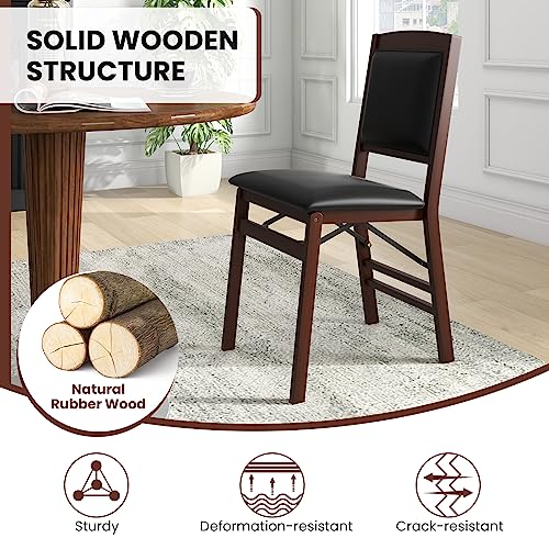 COSTWAY Folding Dining Chairs Set of 2, Wooden Kitchen Side Chairs w/Padded Seat, Solid Wood Frame, 400 LBS Load Bearing, ...