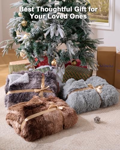 UINIU Super Soft Fluffy Fuzzy Faux Fur Sherpa Fleece Blanket Twin Size, Plush Thick Warm Blanket for Bed Couch, College Do...
