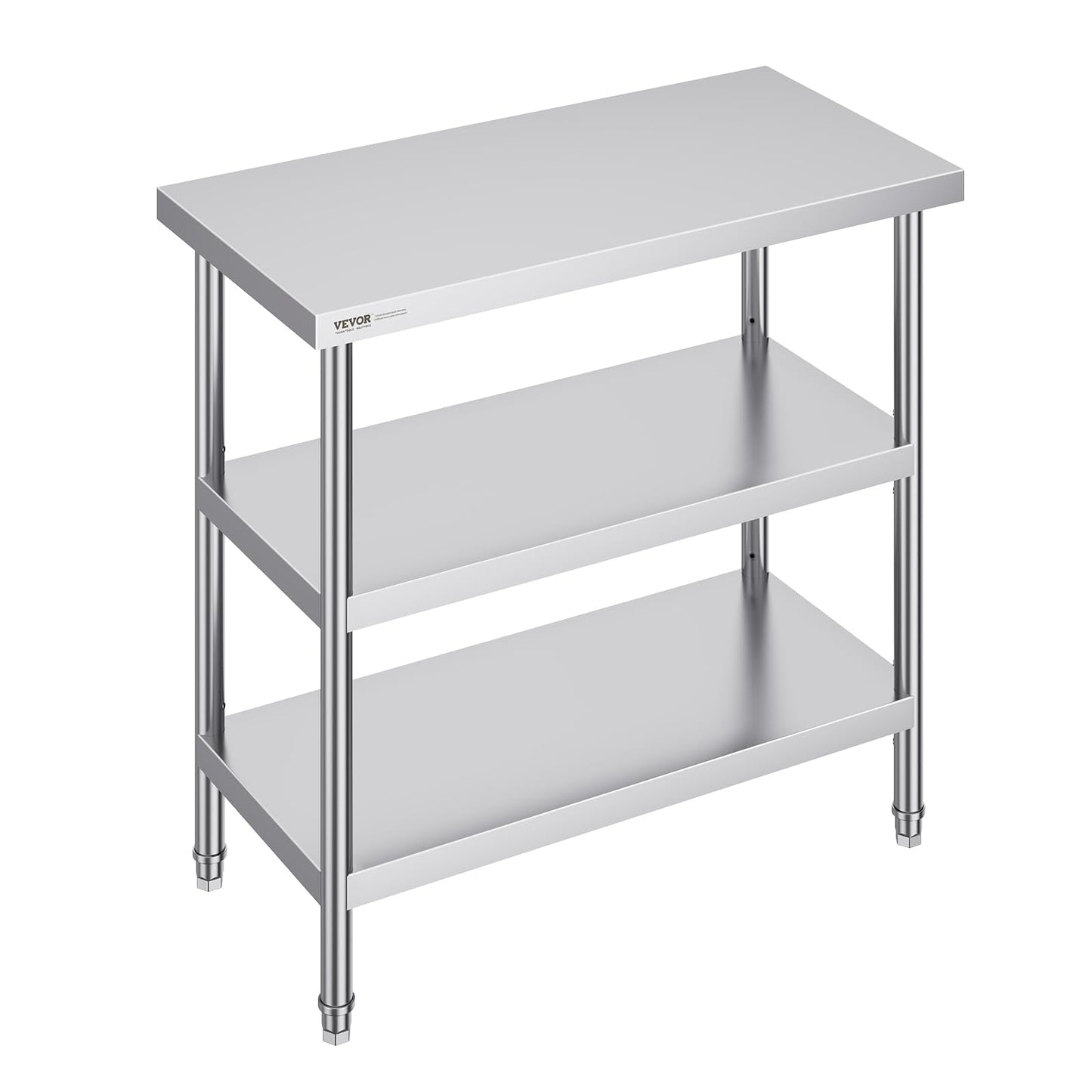 VEVOR Stainless Steel Food Prep Table, 18 x 36 x 34 Inch Commercial Kitchen Worktable, with 2 Adjustable Undershelf, Heavy Duty Prep Metal Work Table for BBQ, Kitchen, Home, and Garage