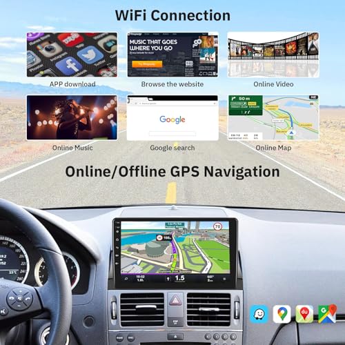 Android Car Stereo for Mercedes Benz C Class W204 S204 2006-2011 Support Wireless Carplay with 9” Touchscreen 2+64G HiFi A...