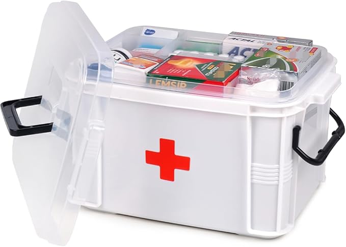 HEY FOLY 15qt White Medicine Organizer Storage Box with Tray, Plastic First Aid Box Empty, Thickened Medicine Container Ch...