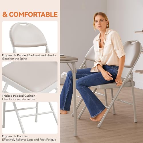 GarveeHome 4 Pack Folding Chairs with PU Leather Padded Cushion and Back, Metal Foldable Chair for Indoor Outdoor, Commerc...