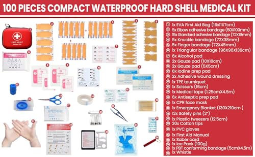 Rattygan Style All-in-One Compact First Aid Kit with Waterproof Hard Shell Case - Great for Home, Dorm, Office, Travel, Ca...