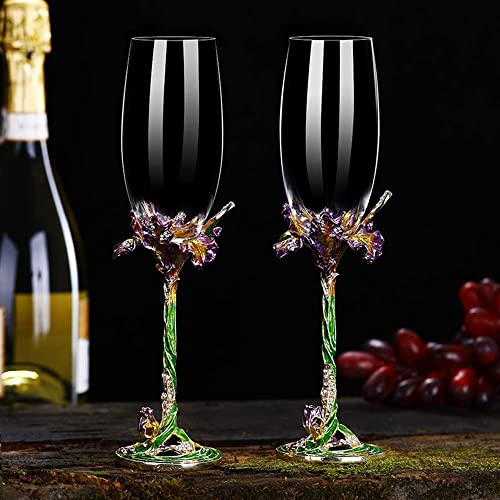 SUQ I OME Enamel Wine Crystal Champagne Flutes Glasses Set of 2, Decorative Enamel Champagne Glasses, Gifts for Brides and...