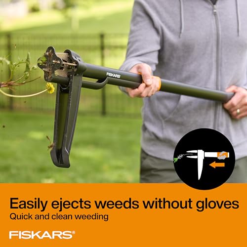 Fiskars 4-Claw Stand Up Weed Puller Tool, Gardening Hand Weeding Tool with 39" Long Ergonomic Handle with Easy-Eject Mecha...