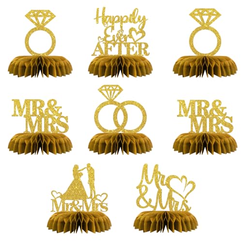 Maicaiffe Mr & Mrs Table Honeycomb Centerpieses Decorations - Glitter 8 Pcs Wedding Engagement Party Table Toppers Decor -...