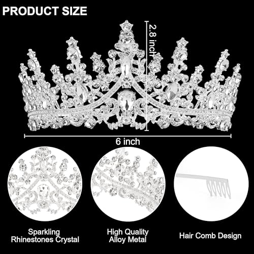 KICOSY Silver Jewelry Set for Women Crystal Crown Tiara and Necklace Kit, Crown Earrings Neck Accessories for Bride Weddin...