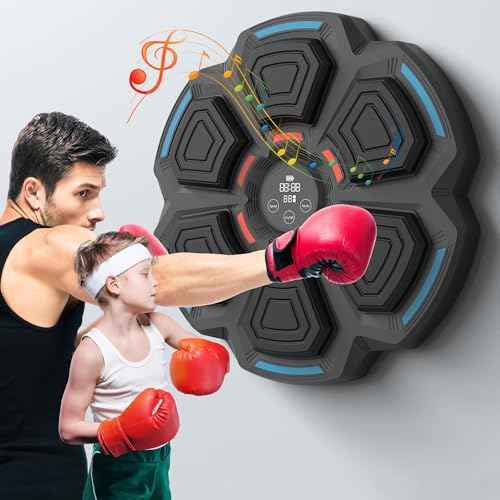 Smart Music Boxing Machine for Adults and Kids, Training Machine with LED Electronic Wall Mounted, Home Indoor Workout Equipment with Premium Boxing Gloves