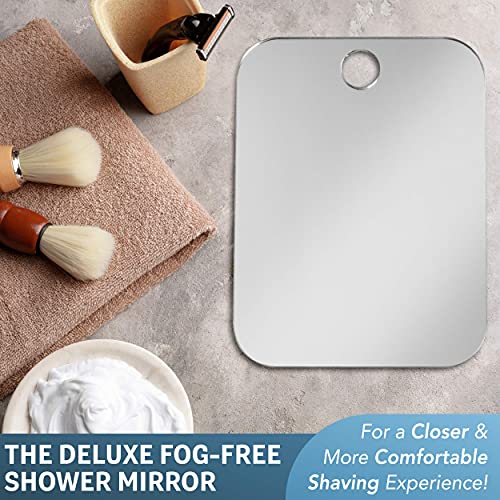 Shave Well Deluxe Anti-Fog Shaving Mirror | Fogless Hanging Bathroom Shower Mirror with Handheld Option for Men and Women | Includes Long-Lasting Removable Adhesive Hook for Wall