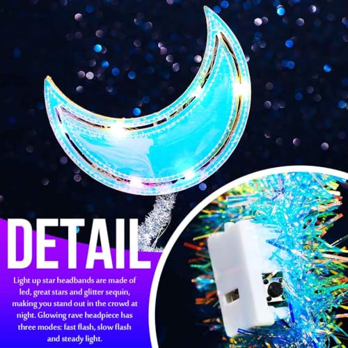 GENBREE Light Up Star Headband LED Moon Headpiece Rave Hair Accessories for Women