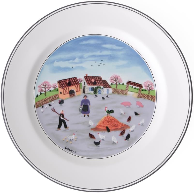 Villeroy & Boch Design Naif Dinner Plate #3-Country Yard, 10.5 in, Premium Porcelain, White/Colorful